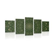 Tablou 5-piese Mandala ornamentată detaliată în colarea verde