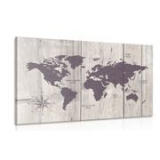 CANVAS PRINT BROWN MAP ON A WOODEN BACKGROUND - PICTURES OF MAPS - PICTURES