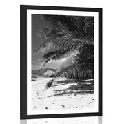 Plakat s paspartujem lepote plaža Anse Source v črnobeli varianti