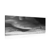 Canvas print Northern Lights in the sky in black and white