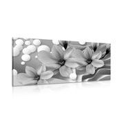Wandbild Schwarz-weiße Magnolie auf abstraktem Hintergrund