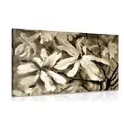 Picture blooming watercolor tree in sepia design