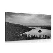 CANVAS PRINT LAKE AT SUNSET IN BLACK AND WHITE - BLACK AND WHITE PICTURES - PICTURES