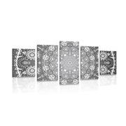 Tablou 5-piese Mandala ornamentală cu dantelă în design alb-negru