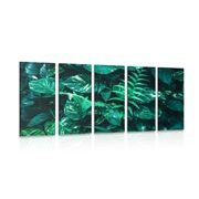 5-PIECE CANVAS PRINT FRESH TROPICAL LEAVES - STILL LIFE PICTURES - PICTURES