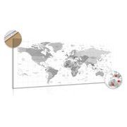 DECORATIVE PINBOARD GRAY MAP ON A WHITE BACKGROUND - PICTURES ON CORK - PICTURES