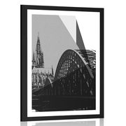 AFFICHE AVEC MONTURE ILLUSTRATION DE LA VILLE DE COLOGNE EN NOIR ET BLANC - NOIR ET BLANC - AFFICHES