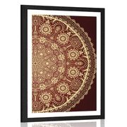 POSTER WITH MOUNT ORNAMENTAL MANDALA WITH A LACE IN BURGUNDY COLOR - FENG SHUI - POSTERS