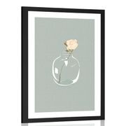 Poster with passepartout flower in a vase in a simple style