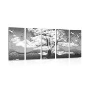 5-PIECE CANVAS PRINT BLACK AND WHITE TREE COVERED IN CLOUDS - BLACK AND WHITE PICTURES - PICTURES