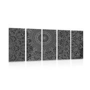 QUADRO IN 5 PARTI MANDALA IN BIANCO E NERO - QUADRI FENG SHUI - QUADRI