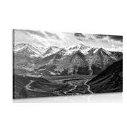 CANVAS PRINT BEAUTIFUL MOUNTAIN PANORAMA IN BLACK AND WHITE - BLACK AND WHITE PICTURES - PICTURES