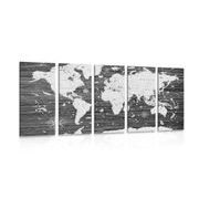 5-dielny obraz čiernobiela mapa na drevenom pozadí