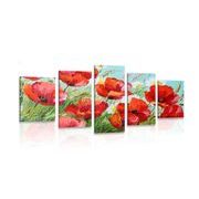 IMPRESSION SUR TOILE EN 5 PARTIES COQUELICOTS ROUGES DANS UN CHAMP - IMPRESSIONS SUR TOILE FLEURS - IMPRESSION SUR TOILE