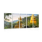 5-TEILIGES WANDBILD BLICK AUF DEN GOLDENEN BUDDHA - BILDER MIT FENG SHUI-MOTIVEN - BILDER