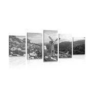 5-piece Canvas print meadow near the magic mill in black and white