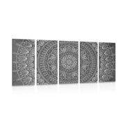 5 part picture hand drawn Mandala in black & white