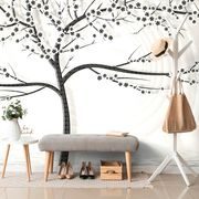 Tapet autoadeziv copac modern pe fundal abstract în alb-negru