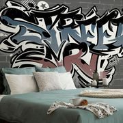 SELF ADHESIVE WALLPAPER WITH A BRICK IMITATION AND STREET ART LETTERING - SELF-ADHESIVE WALLPAPERS - WALLPAPERS