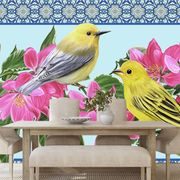 PAPIER PEINT OISEAUX ET FLEURS DANS UN DESIGN VINTAGE - PAPIER PEINT VINTAGE ET RÉTRO - PAPIER PEINT