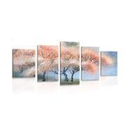 IMPRESSION SUR TOILE EN 5 PARTIES AQUARELLE ARBRES EN FLEUR - IMPRESSION SUR TOILE DE NATURE ET PAYSAGE - IMPRESSION SUR TOILE