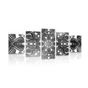 5-piece Canvas print modern Mandala with an oriental pattern in black and white