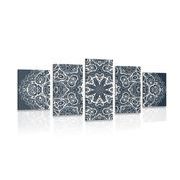 5 part picture white Mandala on a blue background