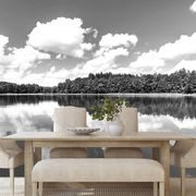 WALL MURAL BLACK AND WHITE LAKE IN SUMMER - BLACK AND WHITE WALLPAPERS - WALLPAPERS