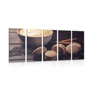 5-PIECE CANVAS PRINT COFFEE WITH CHOCOLATE MACARONS - PICTURES OF FOOD AND DRINKS - PICTURES