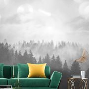 SELF ADHESIVE WALL MURAL BLACK AND WHITE FOG OVER THE FOREST - SELF-ADHESIVE WALLPAPERS - WALLPAPERS