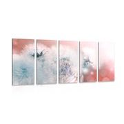TABLEAU EN 5 PARTIES – PISSENLIT AVEC ÉLÉMENTS ABSTRAITS - TABLEAUX DE FLEURS - TABLEAUX