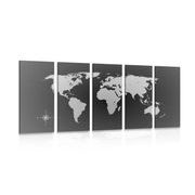 5-PIECE CANVAS PRINT WORLD MAP IN SHADES OF GRAY - PICTURES OF MAPS - PICTURES