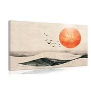 WANDBILD JAPANDI LANDSCHAFT MIT ORANGEFARBENEM MOND - JAPANDI WANDBILDER - BILDER