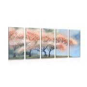 QUADRO IN 5 PARTI ALBERI IN FIORE AD ACQUERELLO - QUADRI DI NATURA E PAESAGGIO - QUADRI