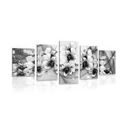 5-piece Canvas print black and white flowers on an abstract background