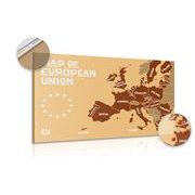 Picture on cork educational map with names of EU countries in shades of brown