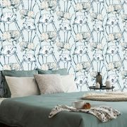 SELF ADHESIVE WALLPAPER BLOOMING POPPIES IN BLUE-BEIGE DESIGN - SELF-ADHESIVE WALLPAPERS - WALLPAPERS