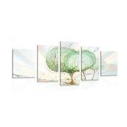 IMPRESSION SUR TOILE EN 5 PARTIES ARBRES SUR UN CHAMP PASTEL - IMPRESSIONS SUR TOILE ARBRES ET FEUILLES - IMPRESSION SUR TOILE