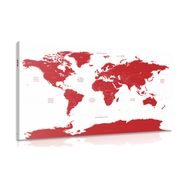Canvas print world map with individual states in red