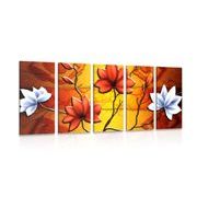 5-piece Canvas print flowers in ethno style