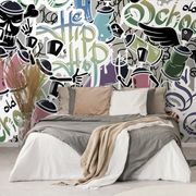 Self adhesive wallpaper street art with cheerful elements
