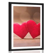 AFFICHE AVEC MONTURE COEURS ROUGES SUR UNE TEXTURE EN BOIS - AMOUR - AFFICHES