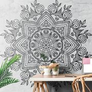 PAPIER PEINT MANDALA AVEC UNE TOUCHE ANCIENNE EN NOIR ET BLANC - PAPIER PEINT NOIR ET BLANC - PAPIER PEINT