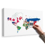 TABLOU PE PLUTĂ HARTA LUMII CU STEAGURI CU FUNDAL ALB - TABLOURI PE PLUTĂ - TABLOURI