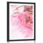 Plakat s paspartujem romantični rožnati šopek vrtnic