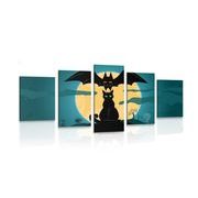 5-PIECE CANVAS PRINT FRIENDLY SPOOKS UNDER A FULL MOON - PICTURES CATS - PICTURES