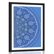 Poster mit Passepartout Dekoratives Mandala mit Spitze in Blau
