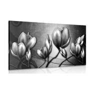 CANVAS PRINT FLOWERS IN ETHNIC STYLE IN BLACK AND WHITE - BLACK AND WHITE PICTURES - PICTURES