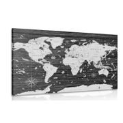 Tablou harta în alb-negru pe fundalul de lemn