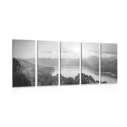 5-piece Canvas print river by the forest in black and white
